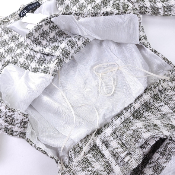 New Zara Grey White Cotton Tweed Weave Dress Size S - Picture 12 of 16